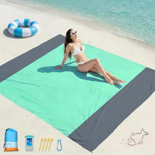 Vista 17 de Famstar Manta de playa de gran tamaño extra grande 78 x 81 pulgadas/10 x 9 pies, manta de playa impermeable a prueba de arena para 2-8 adultos