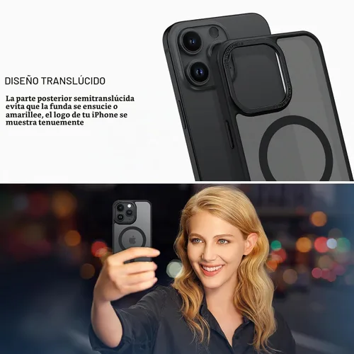 Vista 3 de BENTOBEN Funda magnética para iPhone 15 Pro Max, compatible con MagSafe, translúcida mate, esmerilada, antihuellas, delgada, a prueba de golpes Negro