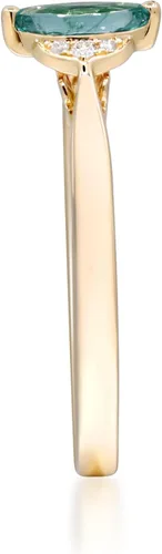 Vista 5 de Gin & Grace Anillo de oro amarillo de 14 quilates con esmeralda natural de Zambia con diamantes naturales para mujer. Joyería hecha a mano de pera