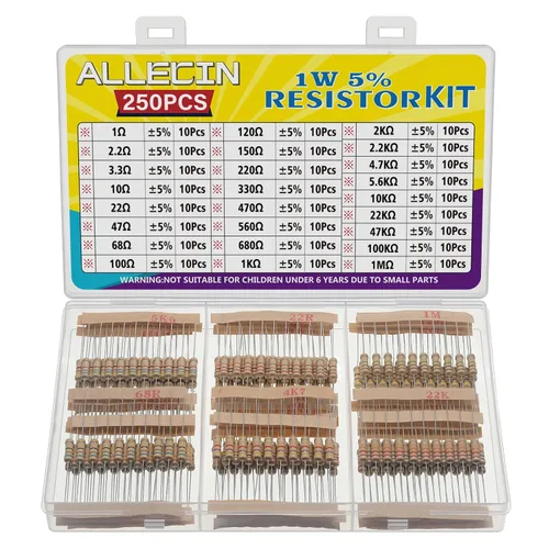Vista 9 de Kit de resistencias de película de carbono de 5 W de 1 ohmio a 1M Ohm 25 valores Surtido de resistencias de 5 vatios y 5%