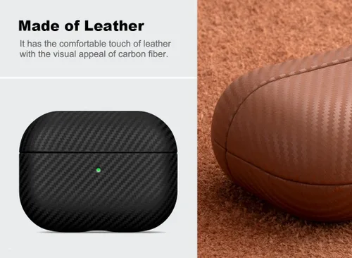 Vista 2 de Haobobro Funda de piel para AirPods Pro 3, piel seleccionada respetuosa con la piel, con textura de fibra de carbono, hecha a mano, funda rígida