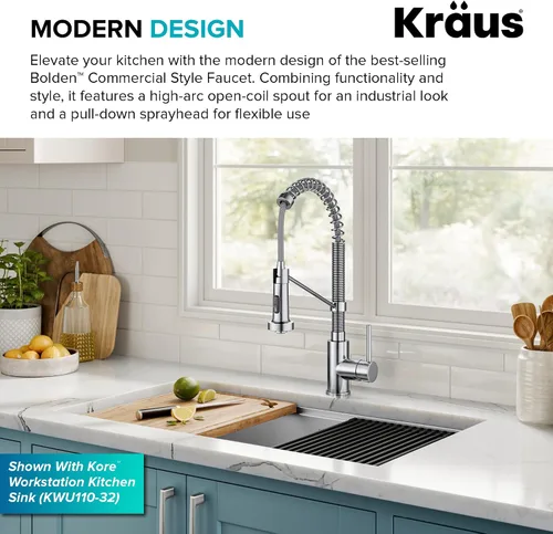 Vista 5 de Kraus Bolden - Grifo de cocina de estilo comercial de 2 funciones con mango individual extraíble en cromo, KPF-1610CH (Paquete de 1)