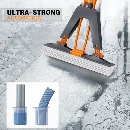 Vista 3 de Masthome PVA - Trapeador de esponja con 3 repuestos absorbentes y mopa de microfibra extra grande para limpieza de suelos con 5 almohadillas