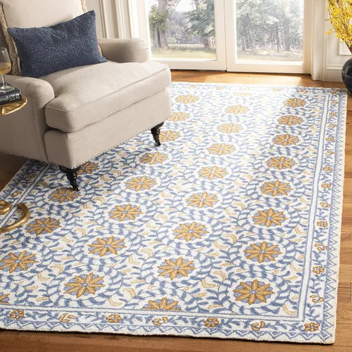 Vista 12 de SAFAVIEH Chelsea Collection - Alfombra decorativa de 1 pies 8 pulgadas x 2 pies 6 pulgadas, marfil y azul, lana de campo francesa enganchada a mano