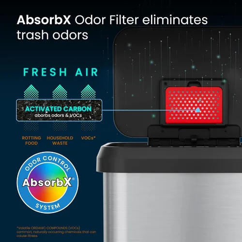 Vista 4 de iTouchless SoftStep 2.0 - Cubo de basura de cocina de 20 galones con absorbente de olores AbsorbX, cubo de basura grande de acero inoxidable