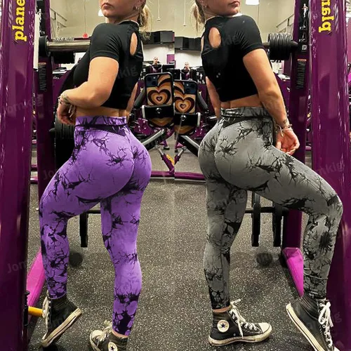 Vista 3 de Leggings sin costuras de teñido anudado para mujer, pantalones de yoga de cintura alta, mallas de compresión para levantamiento de glúteos