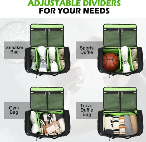 Vista 4 de Bolsa de lona para tenis para viajes, NEGRO-VERDE, Viajes