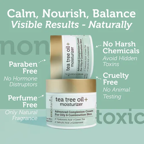 Vista 4 de Crema facial de aceite para árbol de té – para aceite, piel de acné con crema hidratante facial natural y orgánico de 5 ml con 7 ingredientes