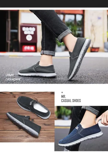 Vista 5 de Mocasines de lona para hombre, estilo vintage, planos, para barco, para caminar, ligeros, casuales