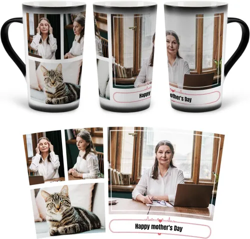 Vista 14 de Taza personalizada, tazas personalizadas que cambian de color, con collage de 1 imágenes, taza de café mágica con foto, imagen, nombre, texto
