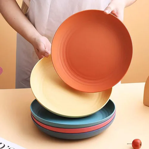 Vista 6 de K Y KANGYUN Platos de Cena de Paja de Trigo Irrompibles de 10 Pulgadas, Juego de 4 - Aptos para Lavavajillas, Perfectos para Acampar y Platos