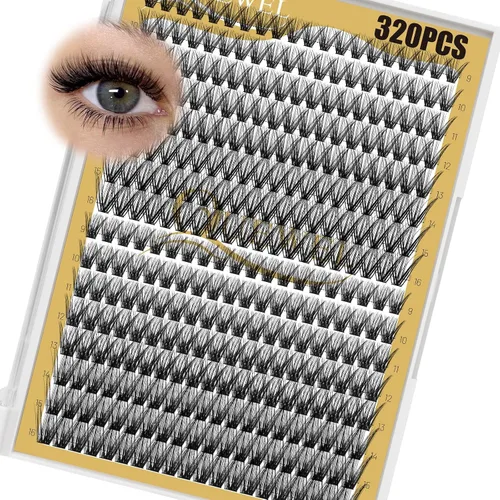 Vista 30 de Kit de racimos de pestañas QUEWEL, 320 piezas, extensiones de pestañas en racimo de 30D, racimos de pestañas de 9-16mm, kit de pestañas dispersas