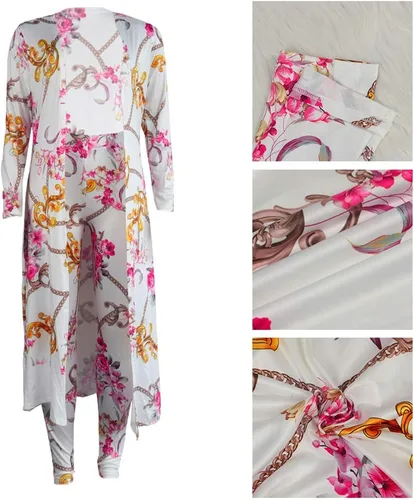 Vista 5 de Conjunto de 2 piezas para mujer con estampado floral, cárdigan de manga larga y pantalones largos