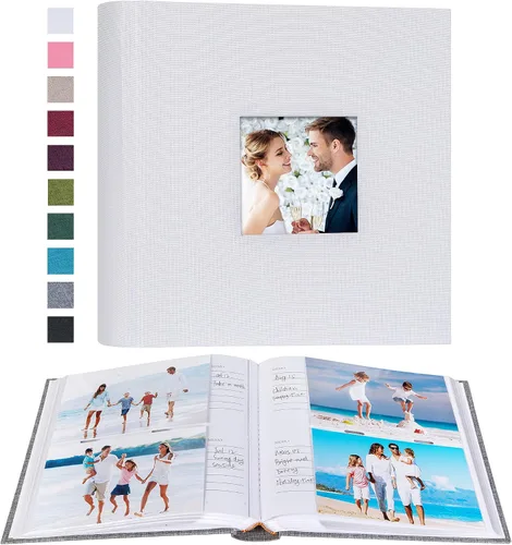 Vista 16 de Mublalbum - Pequeño álbum de fotos 4x6 con cubierta de lino y áreas de notas, libro de fotos con bolsillos verticales para boda, familia, bebé