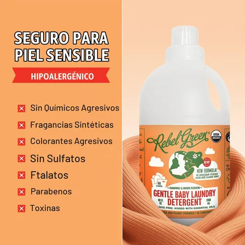 Vista 5 de Rebel Green Detergente orgánico para ropa para bebé, jabón natural para ropa, detergente líquido para ropa, detergente suave para ropa, aroma