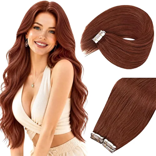 Vista 44 de Ve Sunny Extensiones de cabello humano real con cinta, cabello humano Remy, lacio, doble cara, color marrón oscuro, balayage, rubio dorado oscuro