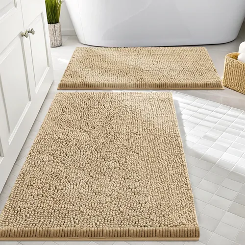 Vista 68 de Juego de alfombras de baño Smiry de 2 piezas, suave alfombra absorbente de chenilla y juego de alfombra en forma de U para inodoro, alfombra de baño