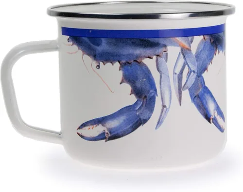 Vista 2 de Golden Rabbit Enamelware - Tazas grandes de café o té, 24 onzas, cangrejo azul, juego de 4