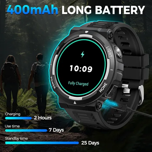 Vista 6 de Reloj inteligente militar para hombre (respuesta/hacer llamadas), reloj inteligente resistente con linterna LED, resistente al agua de 3 ATM