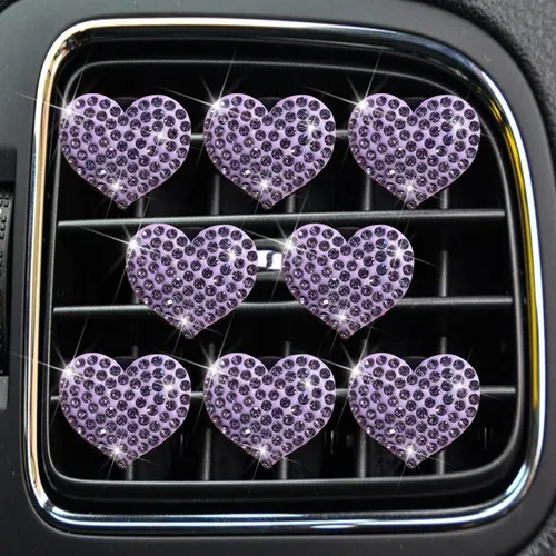 Vista 5 de Bling Heart 8 clips de ventilación de aire, ambientadores de corazón de cristal, clips de ventilación de diamantes de imitación para decoración