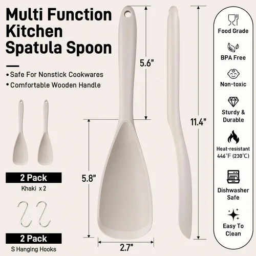 Vista 7 de Paquete de 2 espátulas de silicona para utensilios de cocina antiadherentes 2 paquete caqui