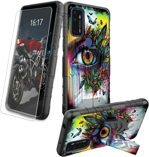 Vista 62 de Funda para AT&T Maestro Max 2021/Cricket Ovation 2 con protector de pantalla de vidrio templado, funda resistente con función atril integrada