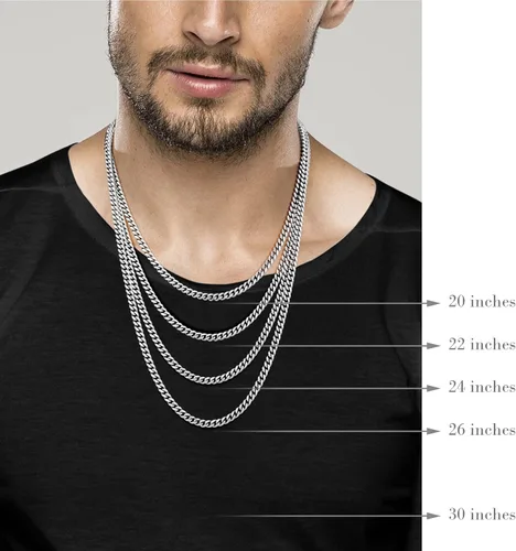Vista 5 de Miabella Collar de cadena de eslabones cubanos de plata de ley 925 pesada italiana de 0.138 in, 0.197 in, 0.276 in para hombre, fabricado en Italia
