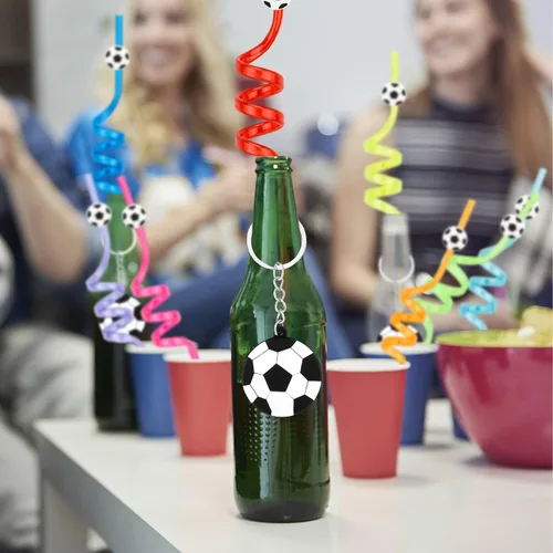 Vista 6 de 24 popotes de fiesta de fútbol para recuerdos de fiesta de fútbol, decoraciones de fiesta temática de pelota de fútbol, popotes temáticos de fútbol