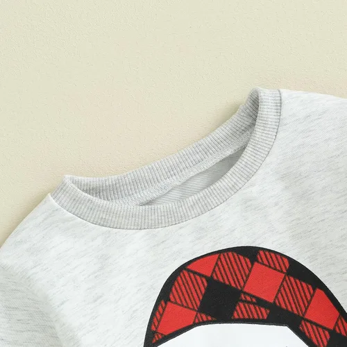 Vista 2 de Conjunto de sudadera de manga larga con estampado de letras y pantalones deportivos a cuadros, 2 piezas para otoño e invierno
