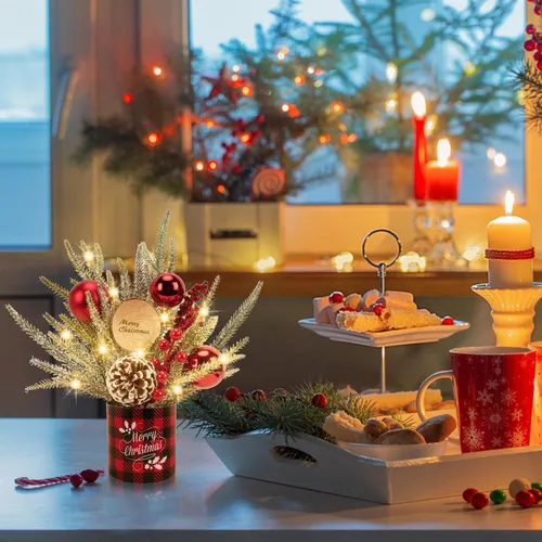 Vista 6 de GTIDEA 1 Pcs Christmas Centerpieces Mini Tree with LED Lights for Tables