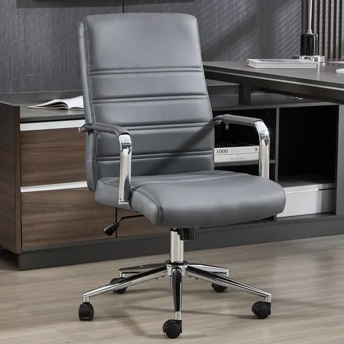 Vista 9 de Silla de escritorio de oficina de cuero, sillas de sala de conferencias con ruedas, sillas de oficina ejecutivas modernas de altura ajustable, silla