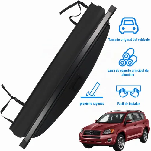 Vista 2 de Cubierta de carga para Toyota Rav4 2006 2007 2008 2009 2010 2011 2012 para accesorios de Toyota Rav4, negra, retráctil, estilo de fábrica, cubierta