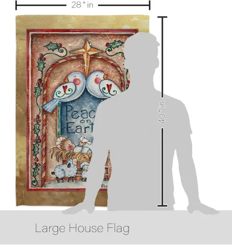 Vista 2 de Bandera de palomas de la paz en la tierra, decoración de pesebre, pancarta de invierno para colgar en la pared, hogar, porche, exterior, tapiz