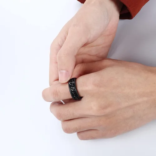 Vista 6 de ORAZIO Stainless Steel Fidget Ring Black Spinner Ring For Men Women Anxiety Stress Relieving Spinning Ring Cool Male Spin Ring Men Wedding