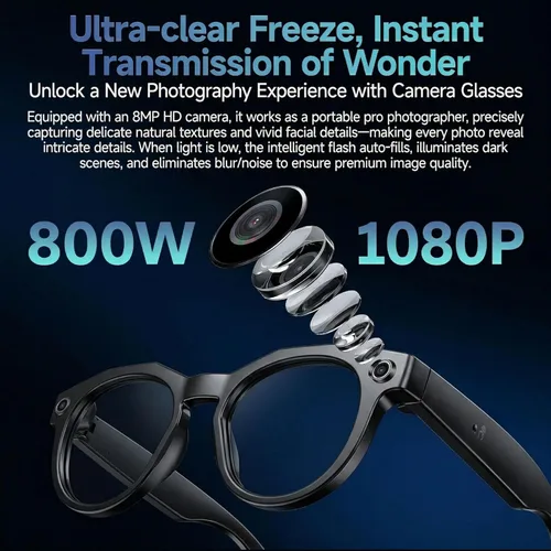 Vista 2 de Lentes inteligentes AI con cámara y video 1080P HD, gafas de grabación de video portátiles, manos libres en primera persona para Vlog en vivo