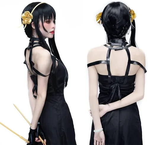 Vista 8 de colarm Yor Forger Cosplay Costume SPY X Family Role-playing Female Killer Gothic Girl Black Dress Uniform with Stockings Set
