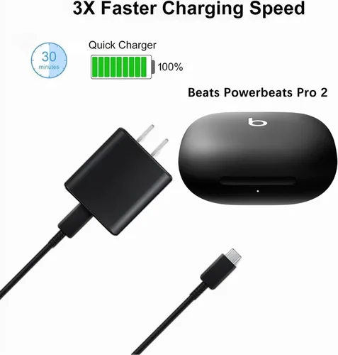 Vista 2 de USB-C Beats - Cable de carga de pared para auriculares compatible con Beats Powerbeats Pro 2, Solo 4, Studio Buds +, Studio Pro (x Kim Kardashian)