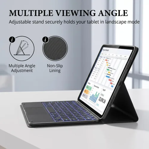 Vista 6 de Funda de teclado retroiluminada con panel táctil para Honor Pad 8 de 12 pulgadas 2022 (HEY-W09), funda inteligente liviana y delgada con soporte