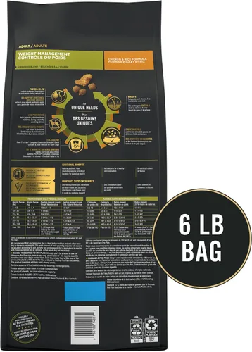 Vista 5 de Purina Pro Plan Weight Management Alimento Seco para Perros, Mezcla Triturada Fórmula de Pollo y Arroz - Bolsa de 6 lb