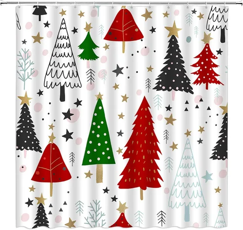 Vista 14 de GCTNBJL Cortina de ducha navideña para RV, diseño de árbol de pino, copo de nieve, estrella, bosque, vacaciones de invierno, naturaleza rústica