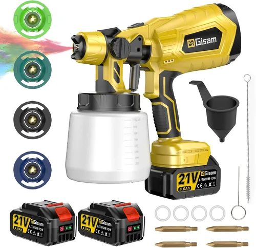 Vista 9 de Pulverizador de pintura eléctrico inalámbrico con motor sin escobillas, 4 boquillas de latón, 2 baterías de 2000 mAh, 3 patrones de pulverización