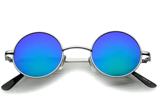 Vista 3 de zeroUV Small Retro Lennon Style Colored Mirror Lens Round Metal Sunglasses 41mm