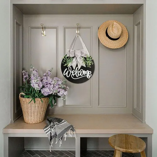 Vista 5 de Cartel de Bienvenida para Puerta Delantera con Decoración de Corona para Todas las Estaciones Decoración de Porche Delantero Colgante Regalo
