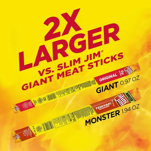 Vista 4 de Slim Jim Monster Jerky Palitos de carne, Teriyaki sazonados, 1.94 onzas, 18