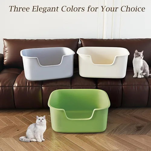 Vista 7 de Caja de arena grande para gatos con lados altos, bandeja de arena alta y profunda de entrada lateral, caja de arena para gatos pequeños y medianos