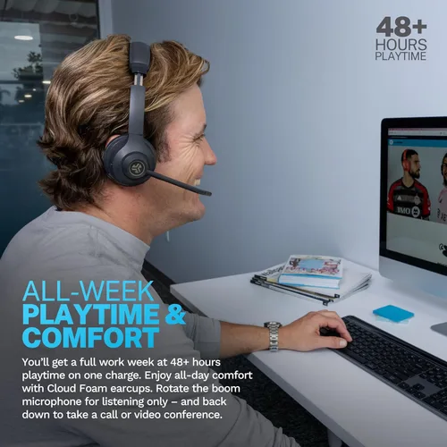 Vista 4 de JLab Go Work Gen 2 - Auriculares inalámbricos con micrófono, auriculares Bluetooth para PC con más de 55 horas de reproducción y conexión multipunto