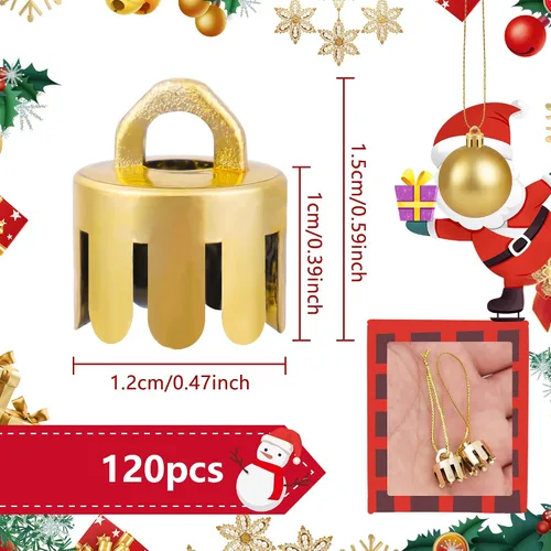 Vista 2 de 120 Piezas Tapas de Adornos Navideños Redondas de 0.5 Pulgadas de Repuesto de Plástico Ganchos de Tapas de Adornos Navideños para Árbol de Navidad