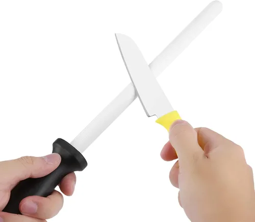Vista 4 de Afilador de cerámica de 8 pulgadas para tijeras de cocina, herramienta eficiente de afilado grueso y fino con mango ABS