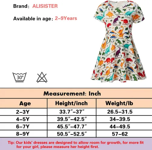 Vista 6 de ALISISTER Vestido de verano de manga corta para niñas pequeñas
