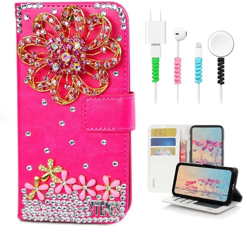 Vista 8 de Bling - Funda tipo cartera compatible con Samsung Galaxy S23 Ultra, elegante - Funda de cuero con diseño de lazo hecho a mano en 3D con protector